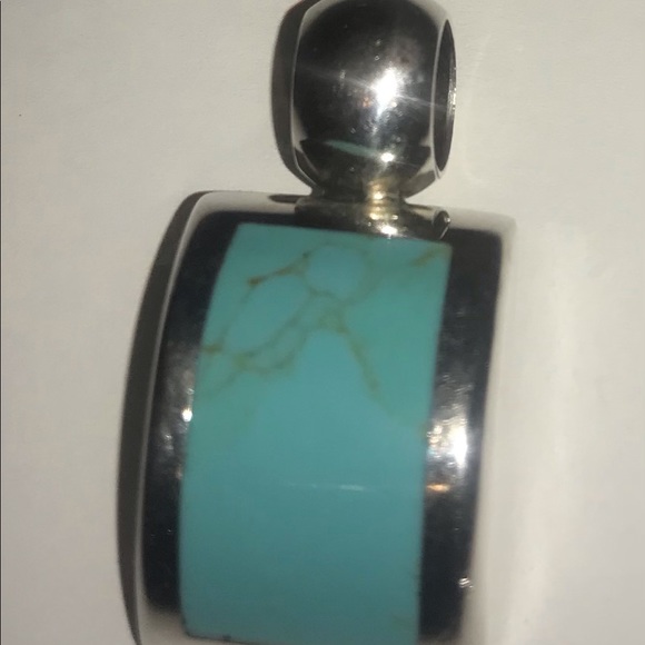 STERLING SILVER TURQUOISE SLIDE PENDANT--.925 ATI MEXICO - Picture 7 of 8